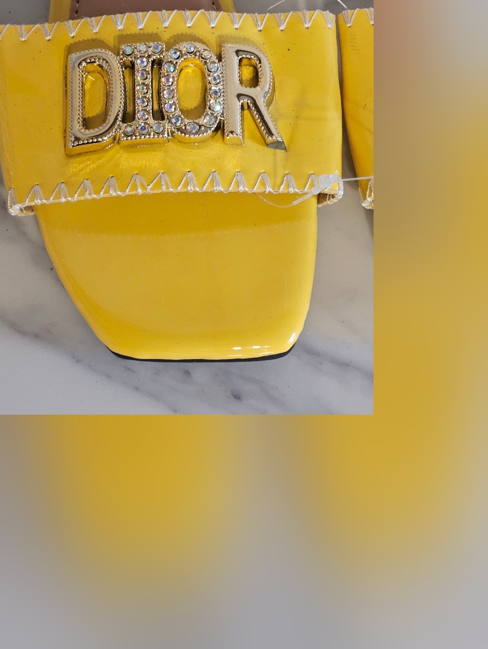 Gorgeous Inspired Yellow 'DIOR' Slide Sandals Blingy Logo Accent - Sz 8 - Picture 2 of 4